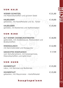 Hauptspeisen Kalb, Rind und Huhn