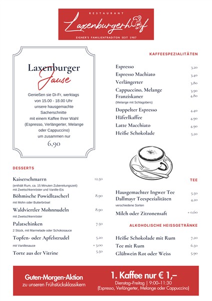 Kaffee, Tee und Mehlspeisen